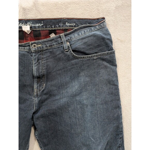 Eddie Bauer Jeans Mens 42x32 Blue Relaxed Fit Straight Leg Flannel Lined Denim - Picture 11 of 16